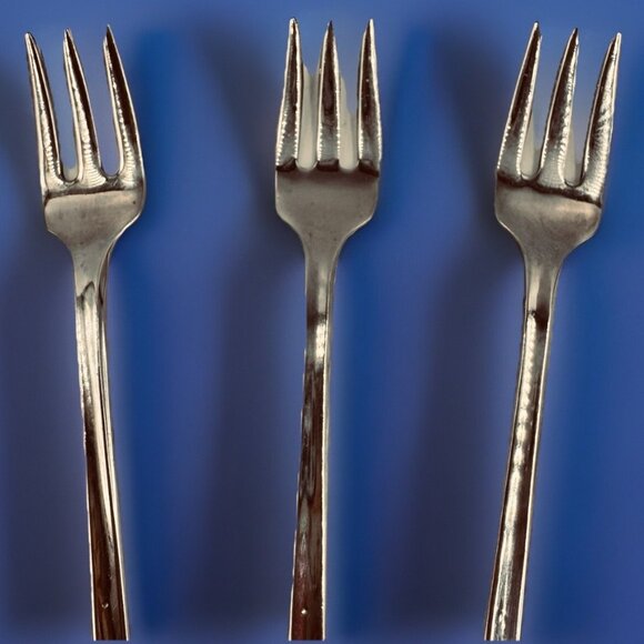 Oneida Community Twin Star Cocktail Seafood Forks 3pc Set Atomic Starburst MCM - Picture 2 of 5